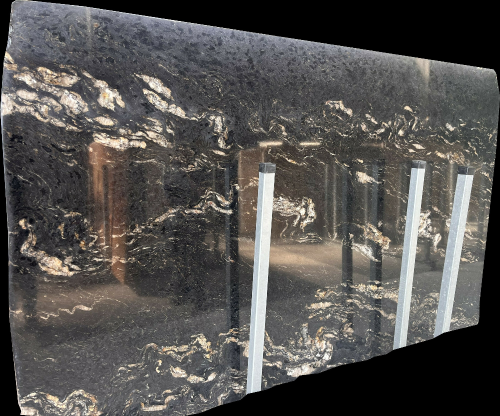 Custom Cut Cosmic Black Hard Rock Slabs Strong Veining
